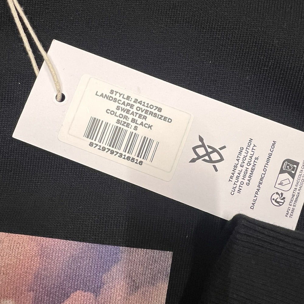 Daily Paper Mens Terry Sweatshirt Crew Neck Black Small Oversized Landscape New - Picture 9 of 10